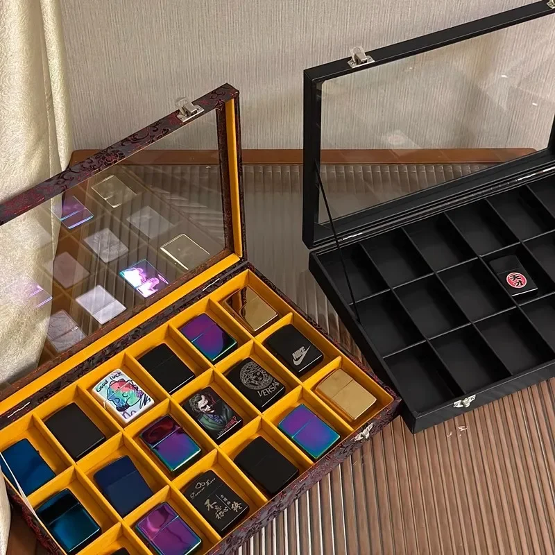 Large Capacity Zippo Matches Storage Box Transparent Glass With Lid Oil Firestone Storage Box For Collectors 2