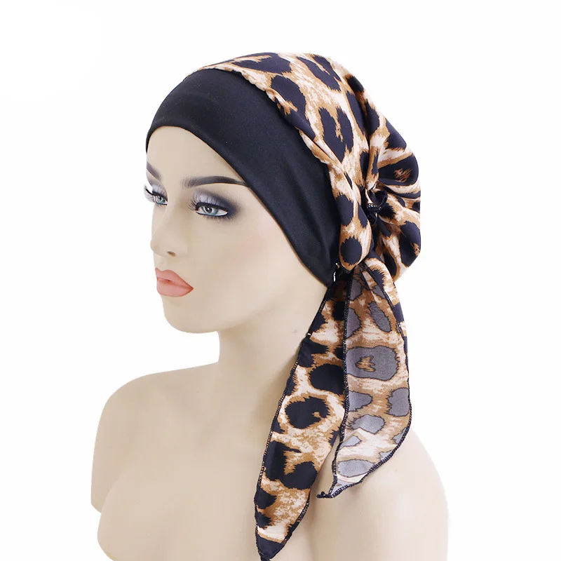 

Pre-Tied Turban for Women Floral Print Satin Headscarf Soft Silky Muslim Hijab Hat Chemo Cap Headwear Bandanas Hair Head Wrap