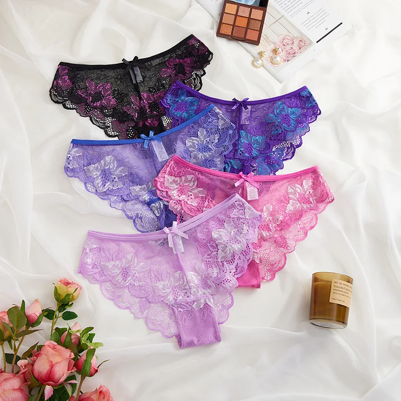 

Sexy transparent low-waist lace underwear comfortable breathable hollow out hip lift European and American briefs women