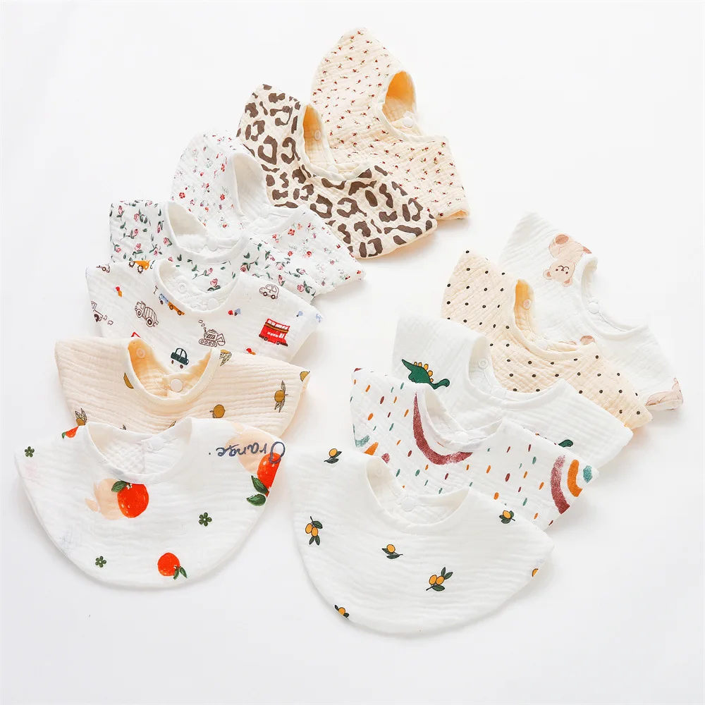 귀여운 아기 수유 잠옷 턱받이, 360 ° 면 만화 인쇄, 신생아 유아용 타올, 부드러운 트림 천, 신제품
