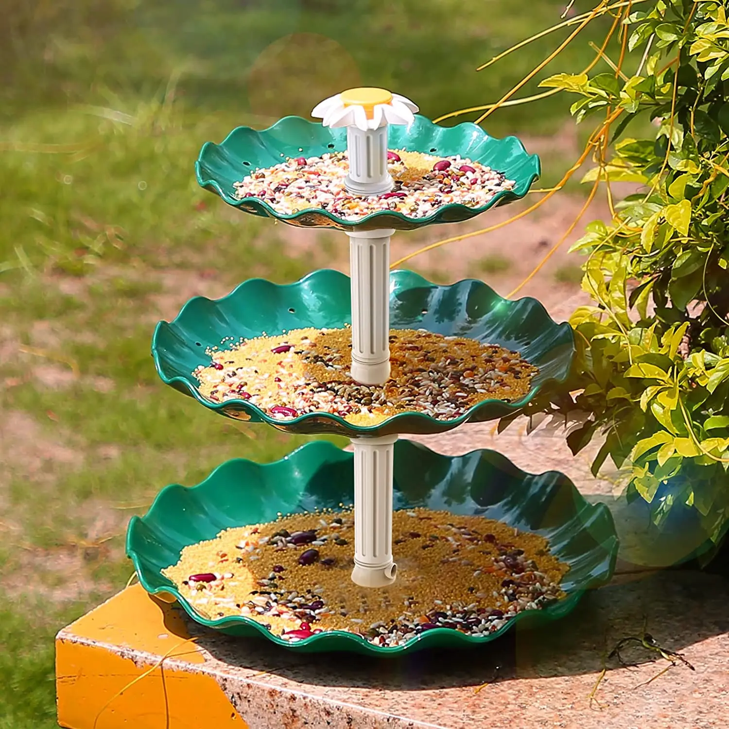 Bain d'oiseaux à 3 niveaux avec pompe solaire 3W, fontaine solaire  détachable à monter soi-même et adaptée au bain d'oiseaux, décoration de  jardin