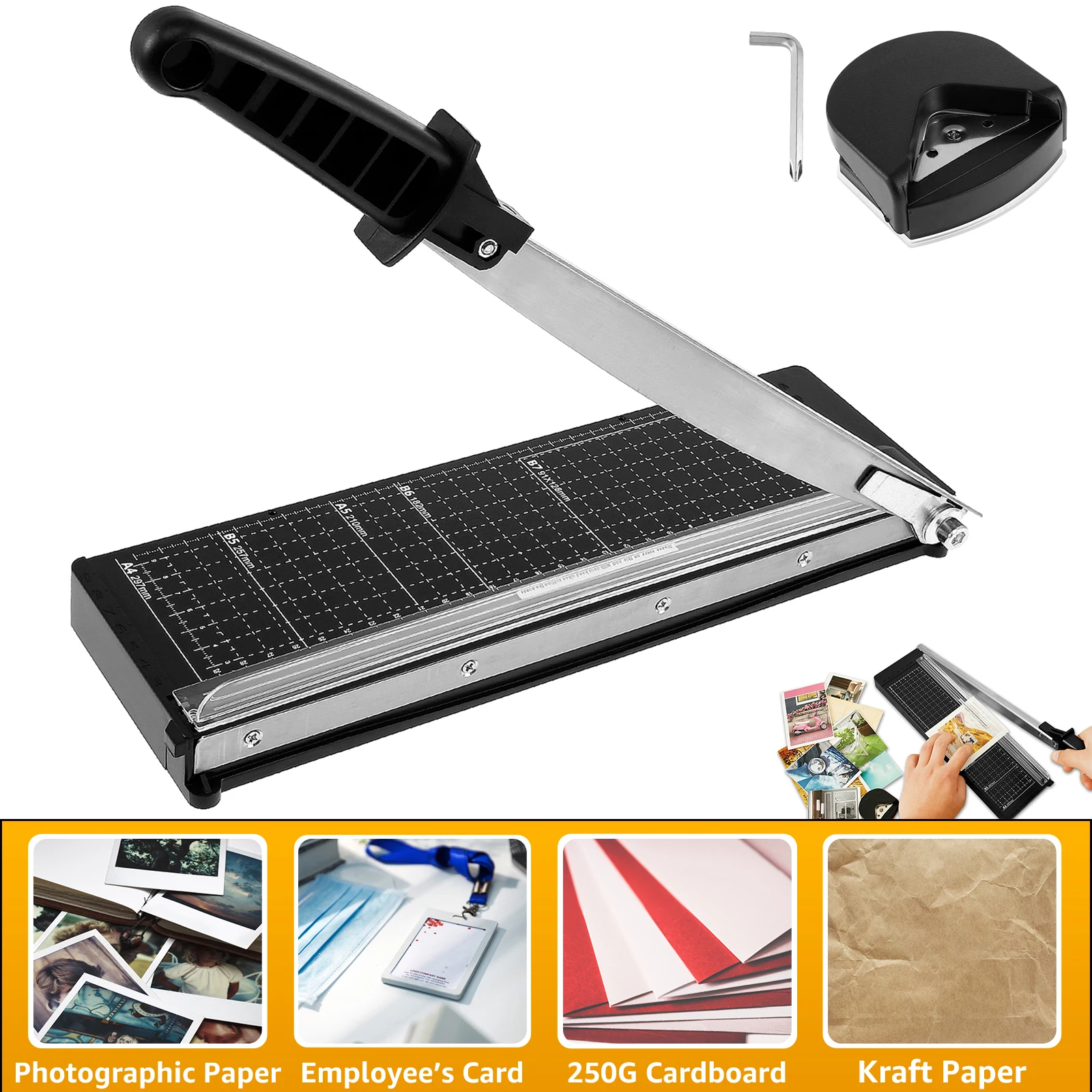 Paper Cutter Craft Cutting Tools Mini Paper Trimmer Guillotine Cutter 8 Sheets Capacity Accurate A4 Cut Length Desktop Paper Cutting Machine Kraft Cutting