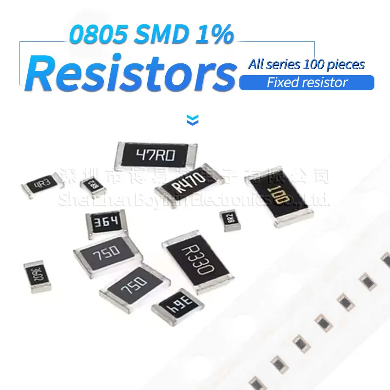 100pcs 0805 1% high precision chip resistor 1R 2R 3R 4R 5.6R 10R 20R 30R 40R 56R 68R 82R 0.1R 100R 220R 470R 1K 10K 20K 33K 82K