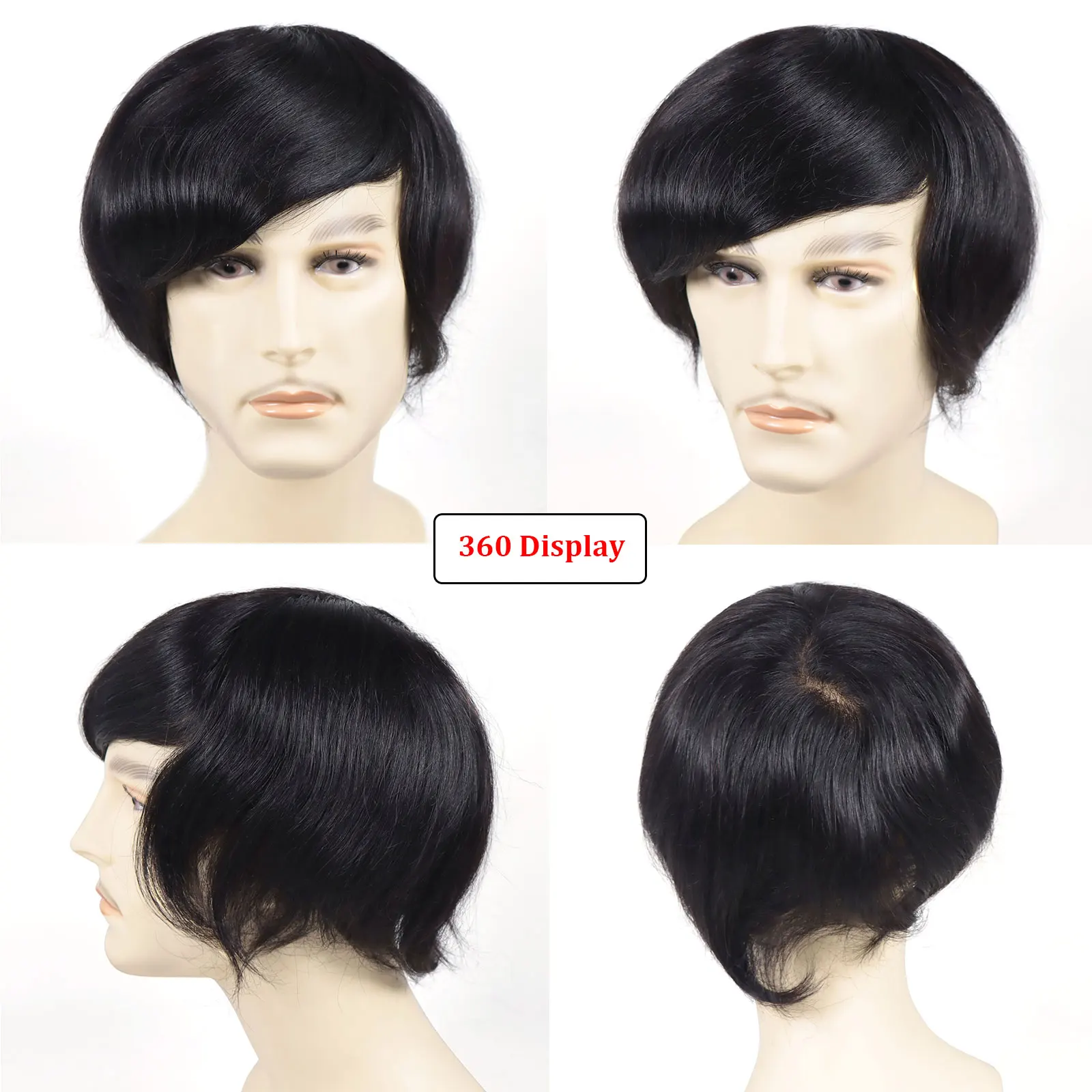 0.08-0.10MM Full Skin PU Toupee Men V Loop Human Hair Men's Wigs #1B Men Capillary Prosthesis Hair Unit Replacement
