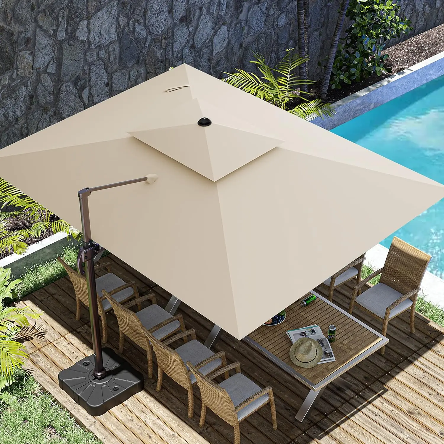 

10x13FT Outdoor Patio Umbrellas, Heavy Duty 360° Rotation Offset Outdoor Sun Shade Umbrella for Garden Deck Pool Backyard Patio