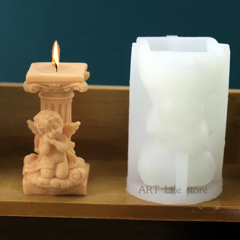 Classical Roman Column Angel Silicone Candle Mold DIY Aromatherapy Plaster Decoration Home Crafts Resin Casting Molds Soap Tool
