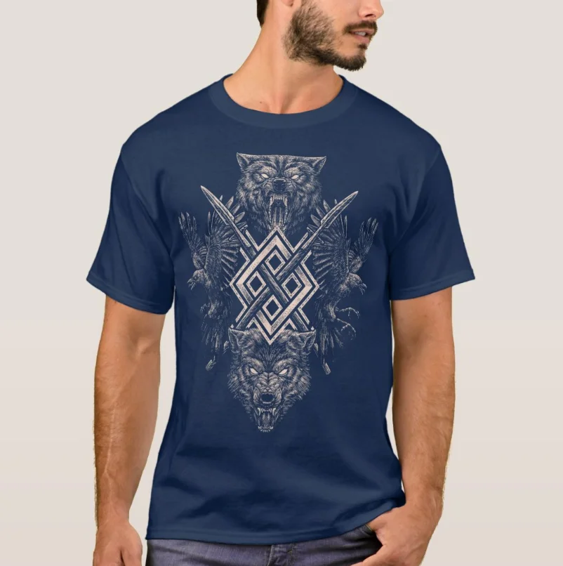 Odin Raven Wolf Vi king Tattoo T-Shirt Short Sleeve Casual Cotton O-Neck Summer Mens T-shirt Size S-3XL