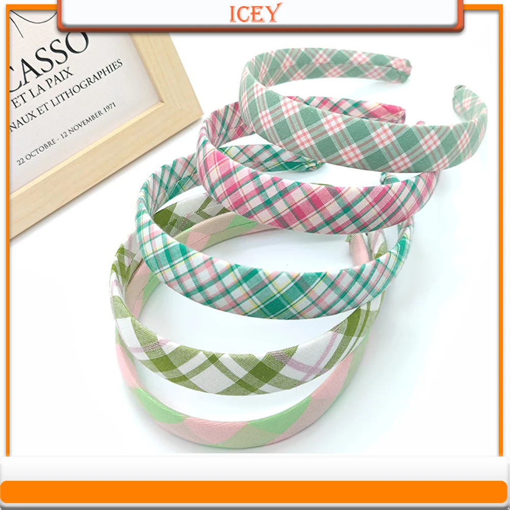 1pc Forest Style Green Plaid Headband High Skull Top Hair Band Sweet Girl Plaid Hair Band Hair Accessories