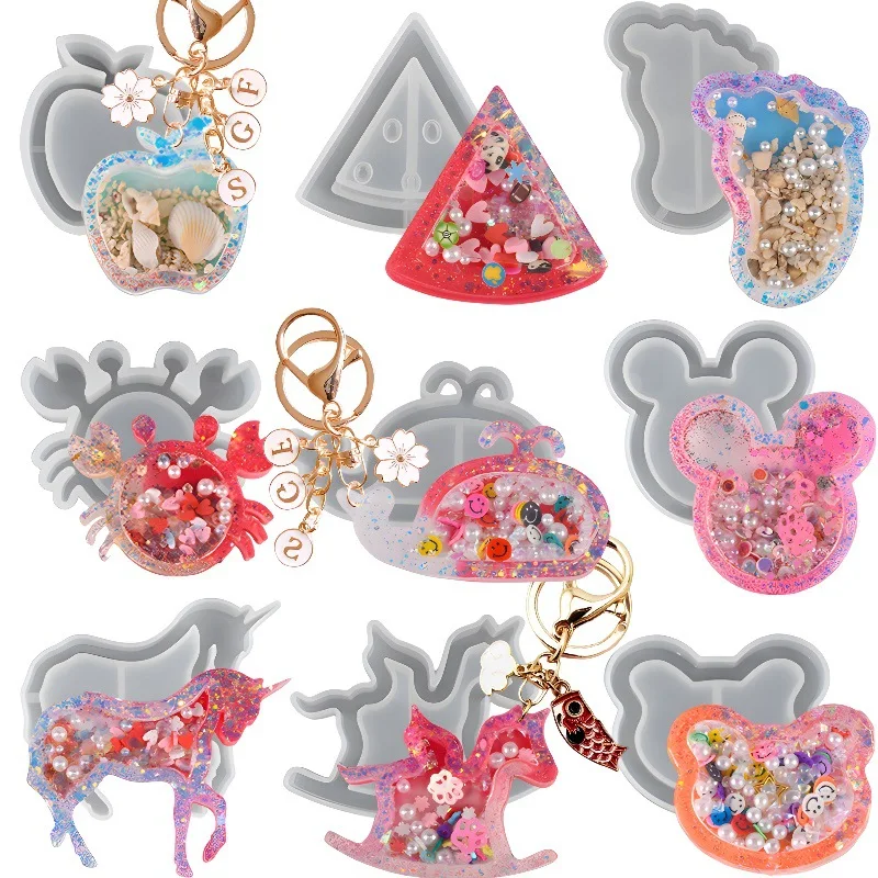 

1Pc Transparent Quicksand Mouse Head Wooden Horse Shape Silicone Mold UV Resin Epoxy Resin Keychain Mold Decorative Pendant Mold