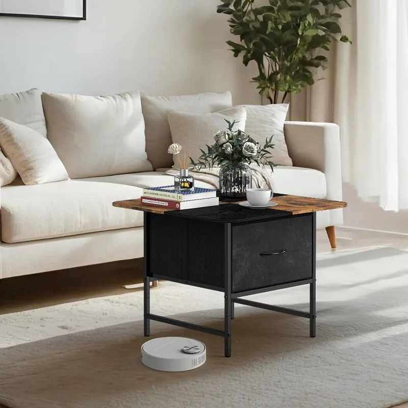 Square Coffee Table with Round Corners,2 Tier Farmhouse Small Coffee Table for Small Space,Modern Low Center Living 6