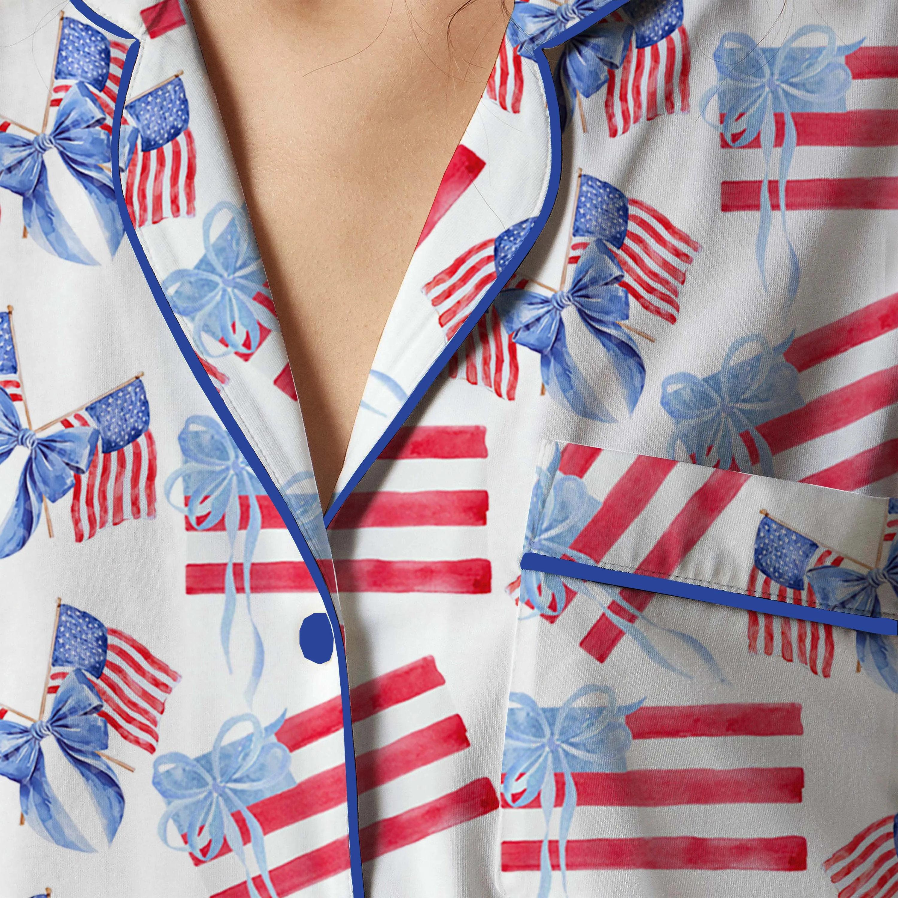 Conjunto de pijama feminino 4 de julho bandeira americana manga curta botão tops shorts de cintura elástica roupa de dormir de 2 peças 6