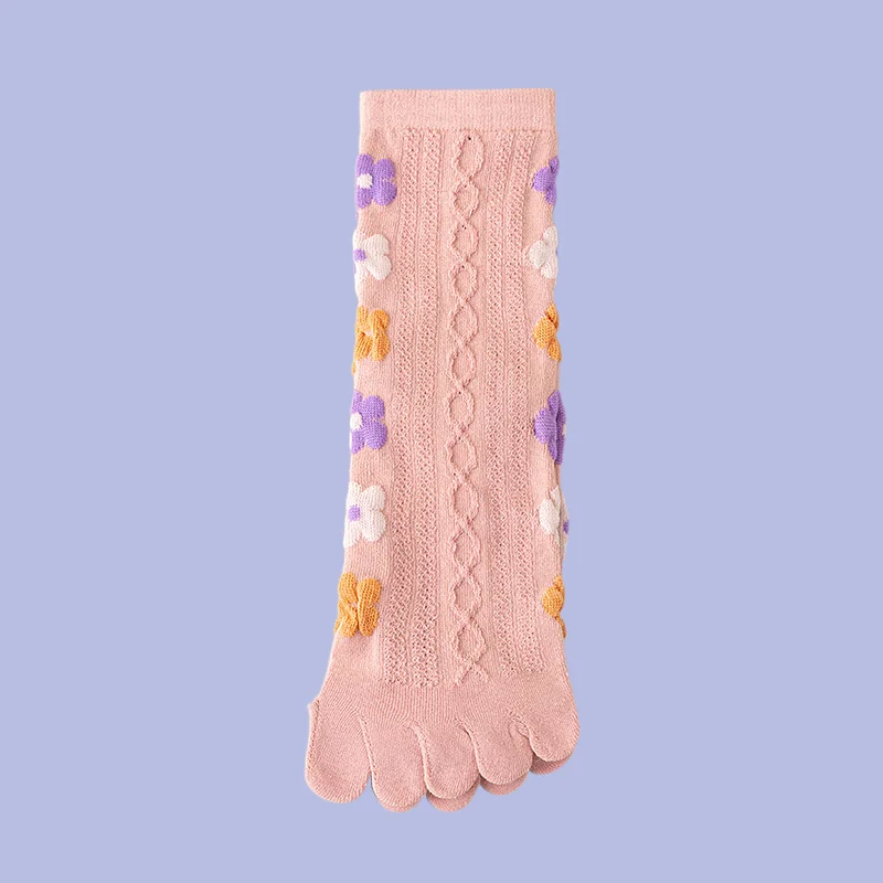 5/10 Pairs Women's Spring and Summer Thin Cotton Socks Breathable Sweat-Absorbent Cute Small Flower Split-Toe Women's Socks