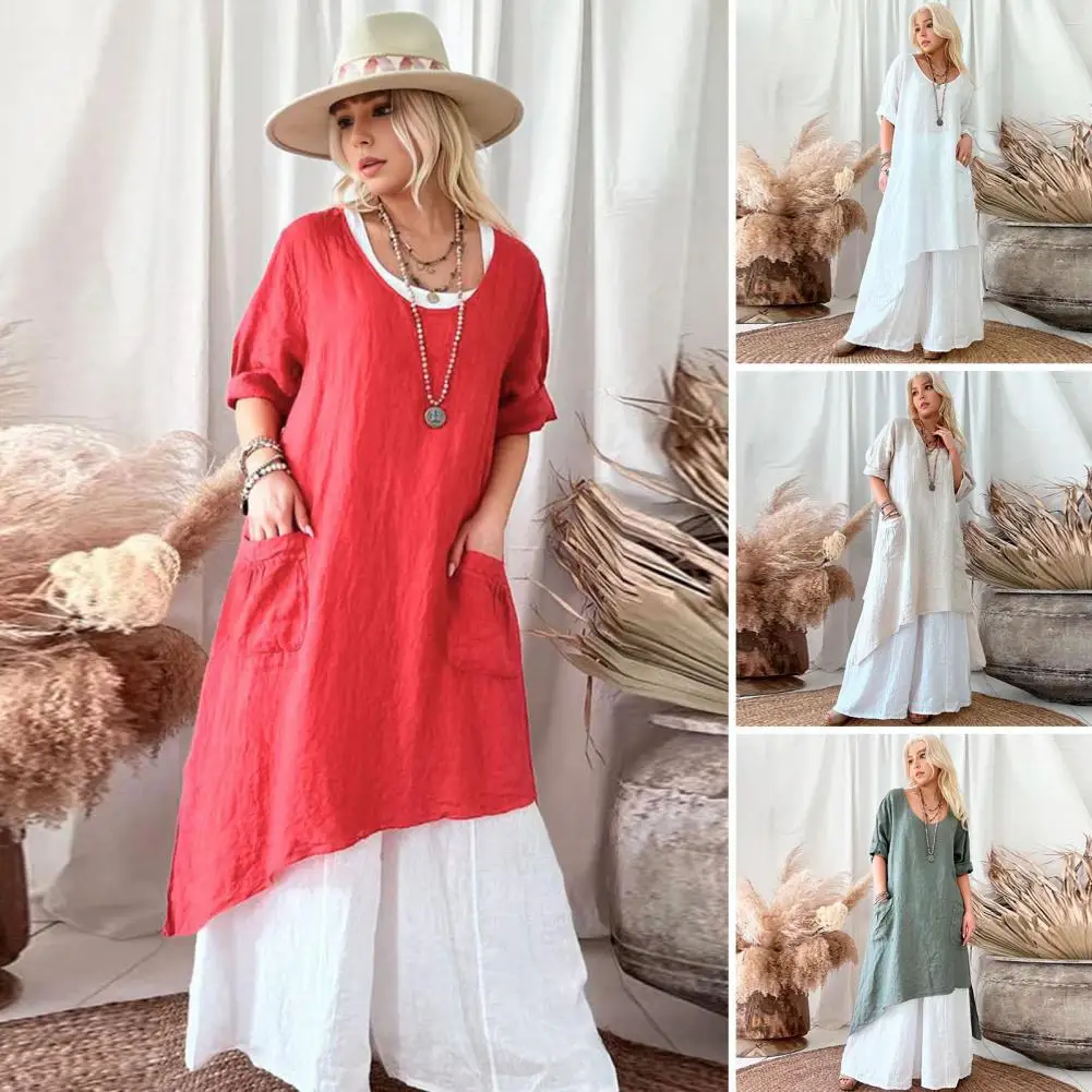 

Повседневное платье-макси, стильное платье с асимметричным подолом, модное женское платье в стиле пэчворк, длинное Повседневное платье для осени и лета