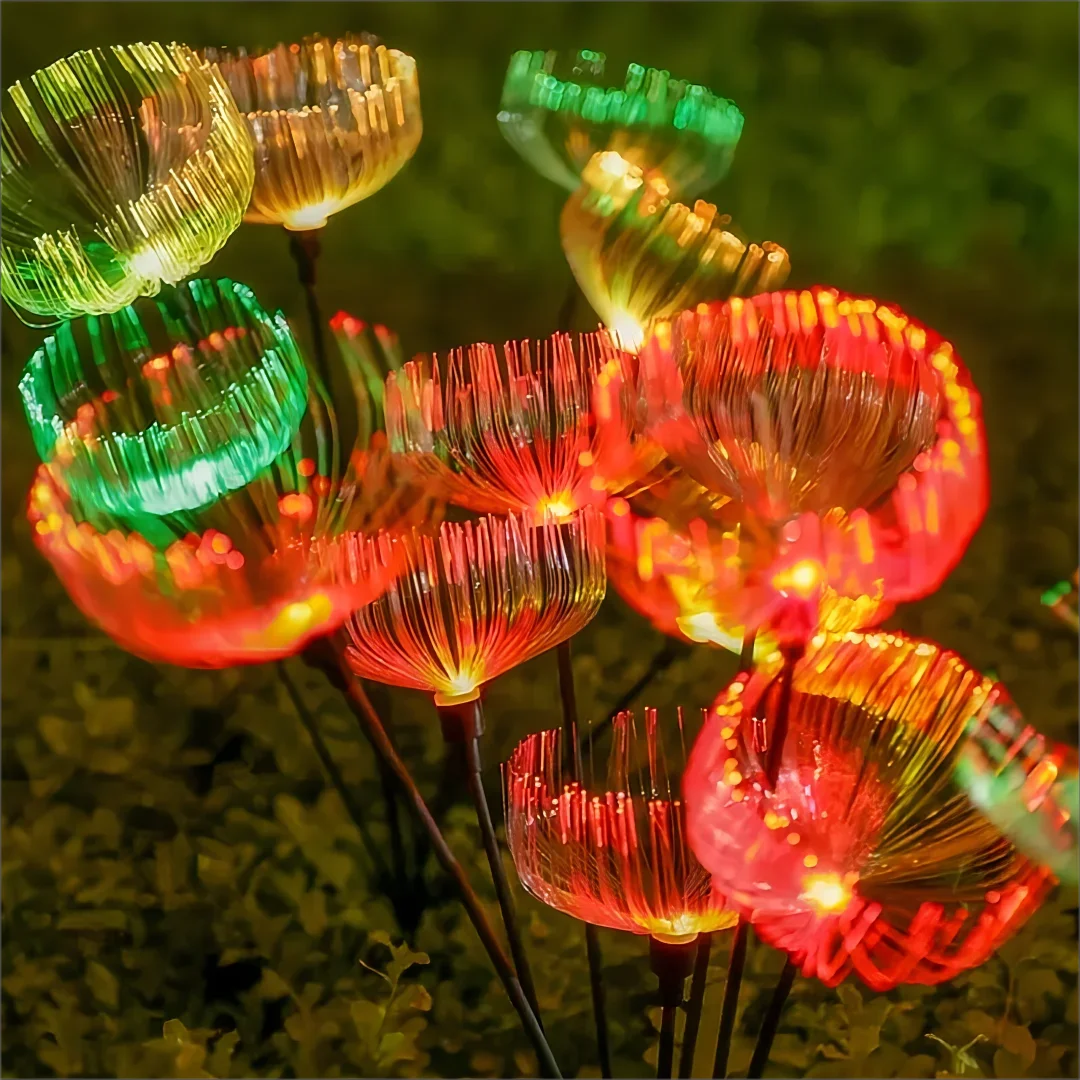 2pcs Outdoor Solar Jellyfish Light, Solar Pathway Lights Outdoor, Fiber Optic LED, Courtyard, Garden, Villa, Lawn, Waterproof, C