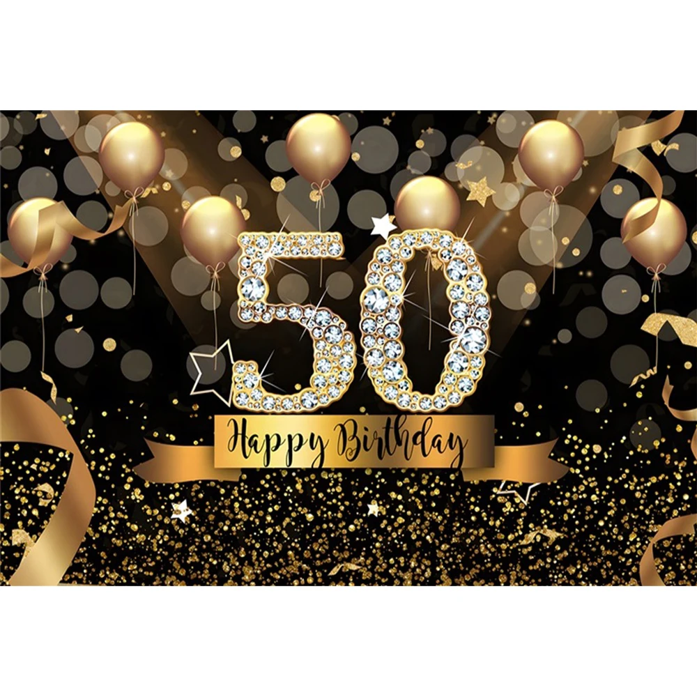 Adult Happy Birthday Photography Backdrop Gold Glitter Balloon For Party Customize Photo Background photo backdrop