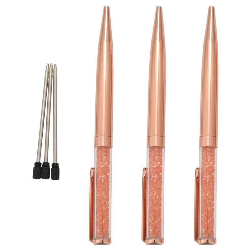 

Rose Gold Pen Bling Crystal Ball Point Pen Black Ink Pen With 3 Extra Refills (Rose Gold 3 Pack)