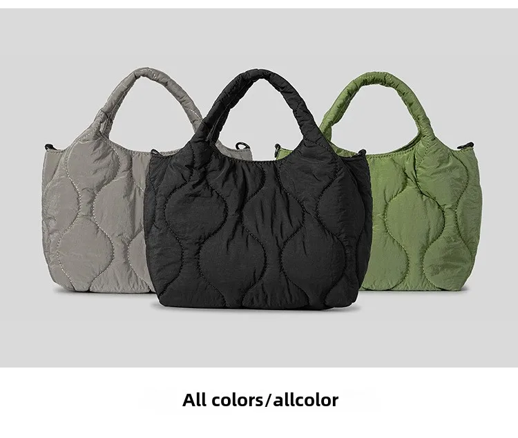 Borse da donna alla moda e semplici borse da donna in nylon trapuntato a rombi, borse da donna in autunno e inverno, borse a tracolla in cotone imbottito di nicchia_voghion.com
