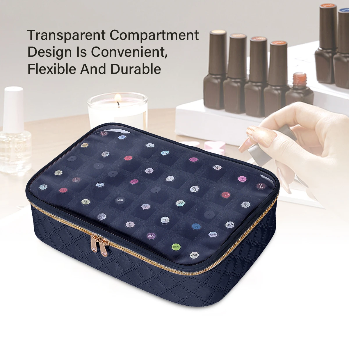 Fashion transparent nail polish storage box - 40 bottles travel set, durable polyester cotton material, suitable for nail lovers 3