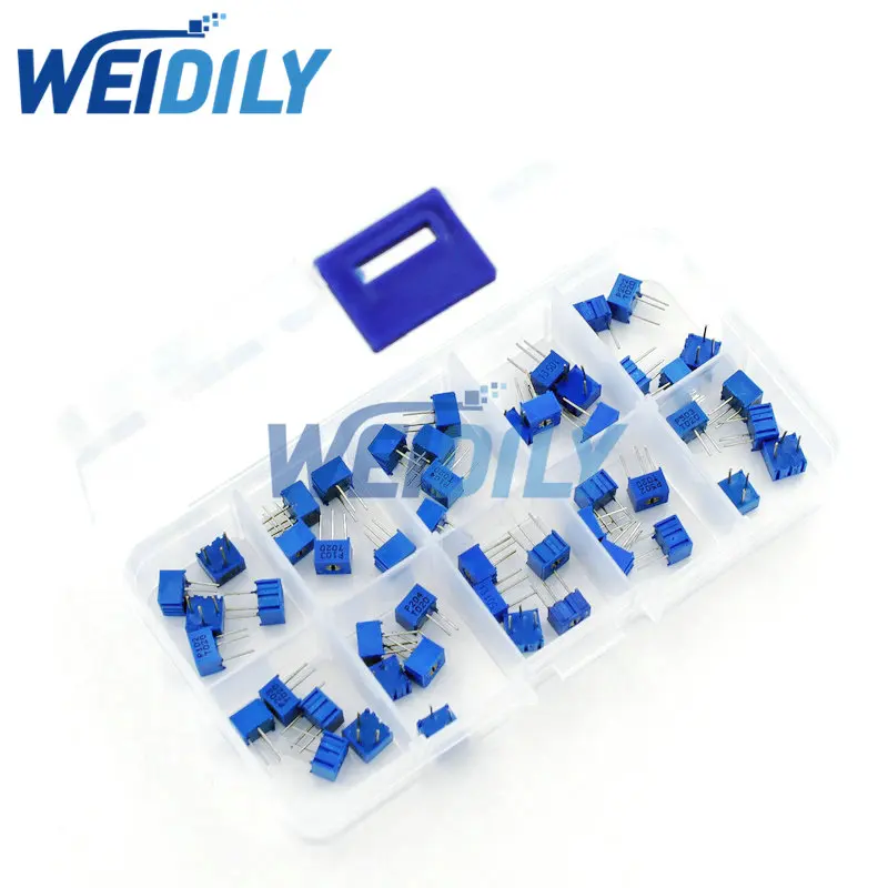 50PCS 10values*5PCS 3362P Multiturn Trimming Potentiometers Kit 500R-1M 3362 Potentiometer 500 ohm-1M ohm multiturn potentiometer potentiometer kit electronic components