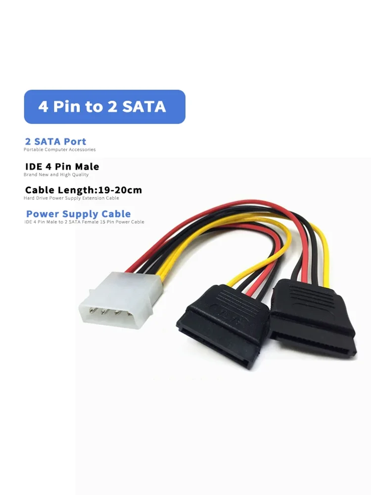 Dual SATA Power Supply Extension Cable - IDE Molex to 2 Serial Hard Drive Y Splitter Adapter Description Image.This Product Can Be Found With The Tag Names 4 pin ide, Computer Cables Connecting, Computer Peripherals, PC Hardware Cables Adapters
