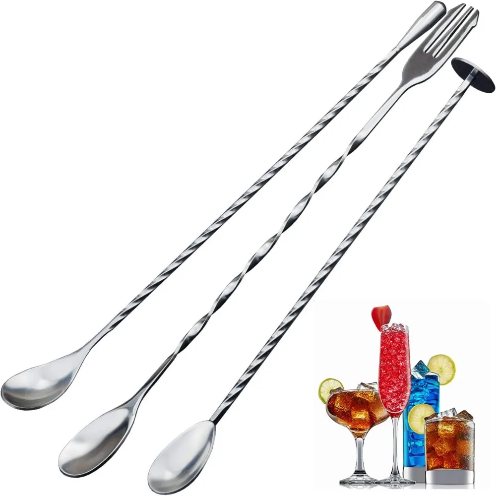 Stainless Steel Mixing Spoon Long Handle Stirring Spoon Drink Stirrers Cocktail Spoons Spiral Pattern Bar Cocktail Shaker with cocktail spoon