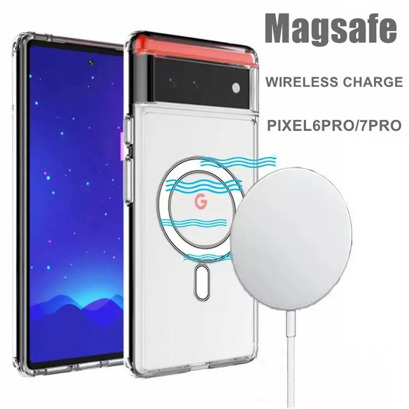 

Магнитный прозрачный чехол Magsafe для Google Pixel 7 Pro, прозрачный чехол для Google Pixel 6, 7 Pro, с беспроводной зарядкой
