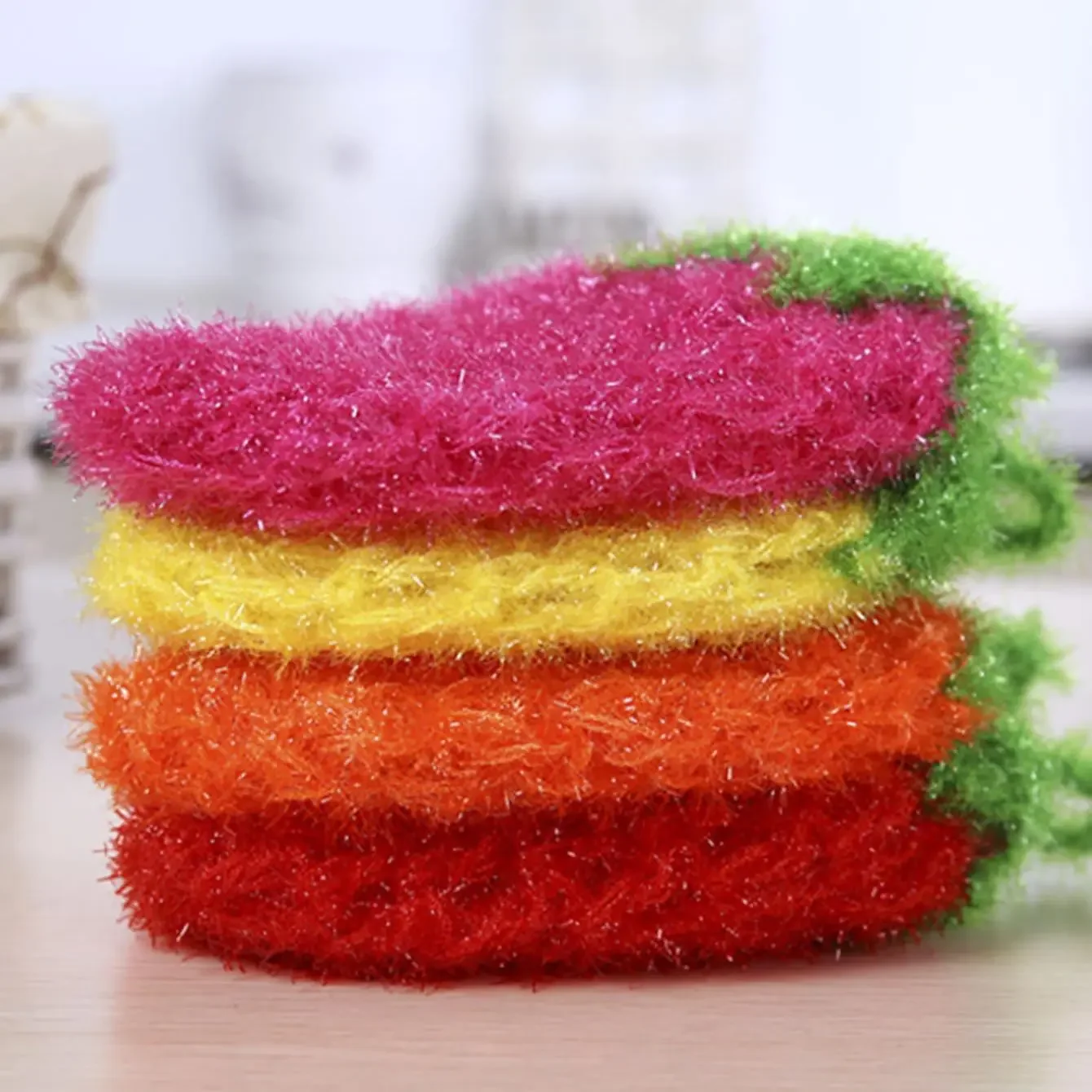 Strawberry Fruit Shaped Crochet Dish Cloth - Durable Eco-Friendly