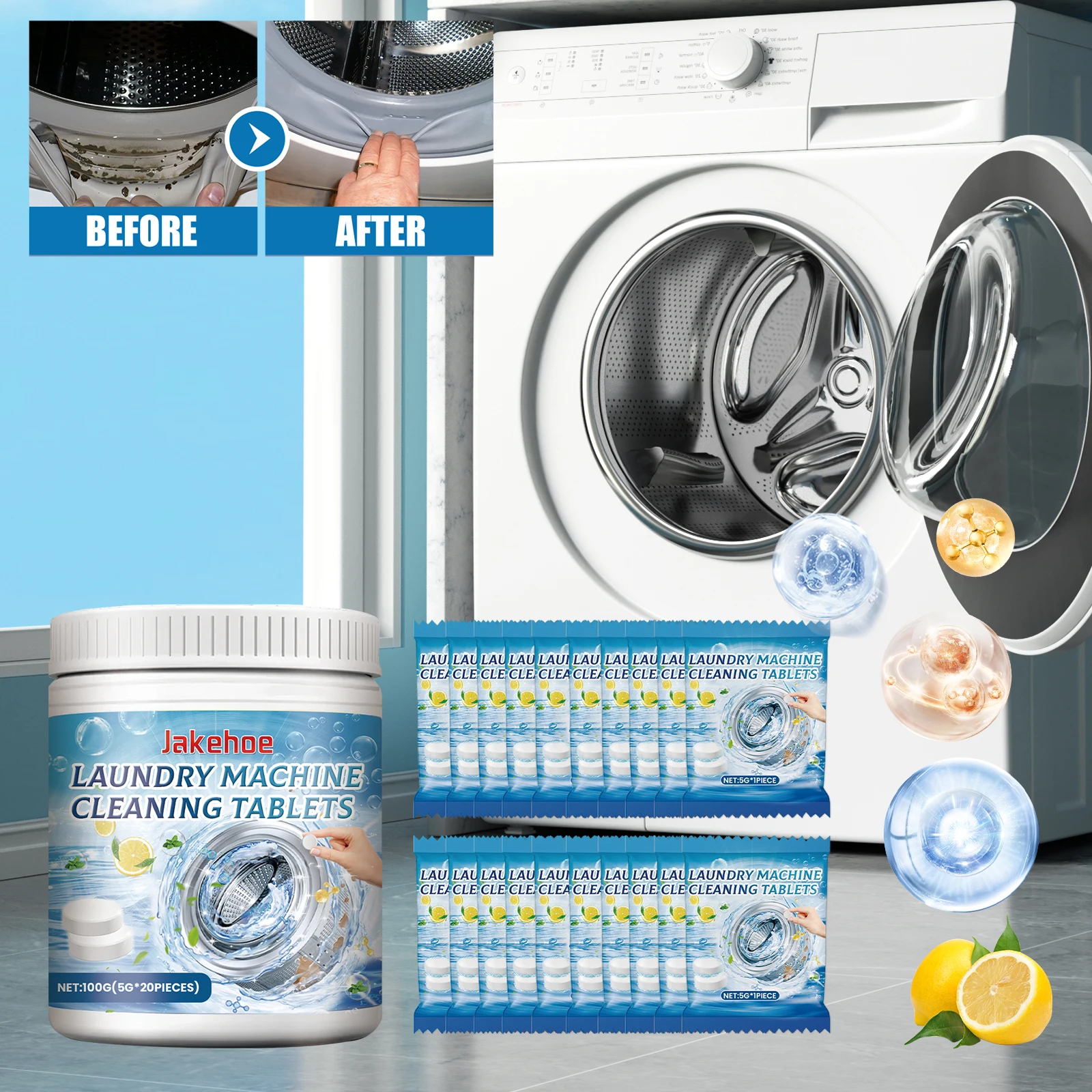20/40/60/100PCS Washing Machine Powerful Decontamination Effervescent Tablets Remove stubborn stains Odor elimination artifact washing machine tablets washing machine cleaner tablets detergent tablets