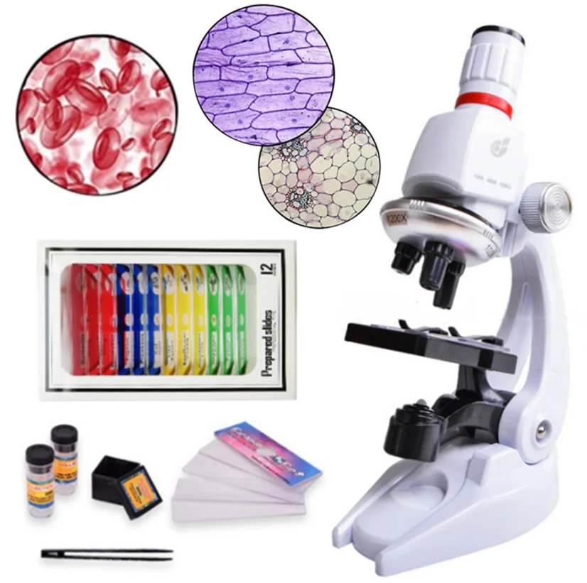 1200X Biological Microscope Kit Lab with LED Microscopio Home School  Science Educational Toy Gift Refined Children's Microscope