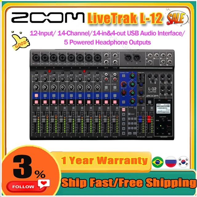 Zoom LiveTrak L-12 12-Channel Digital Mixer & Multitrack Recorder for Live  Performances Studio Recording