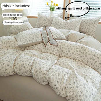 Ensemble de housse de couette gris clair 3 pièces (1 * housse de couette + 2 * taie d'oreiller, sans noyau), parure de lit imprimée de fleurs fraîches, douce et confortable 1
