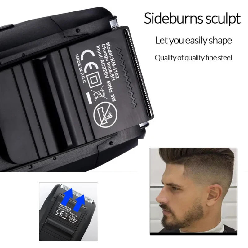 Kemei 남성용 충전식 무선 면도기 트윈 블레이드 왕복식 수염 면도기 페이스 케어 다기능 강력 트리머 KM-1102