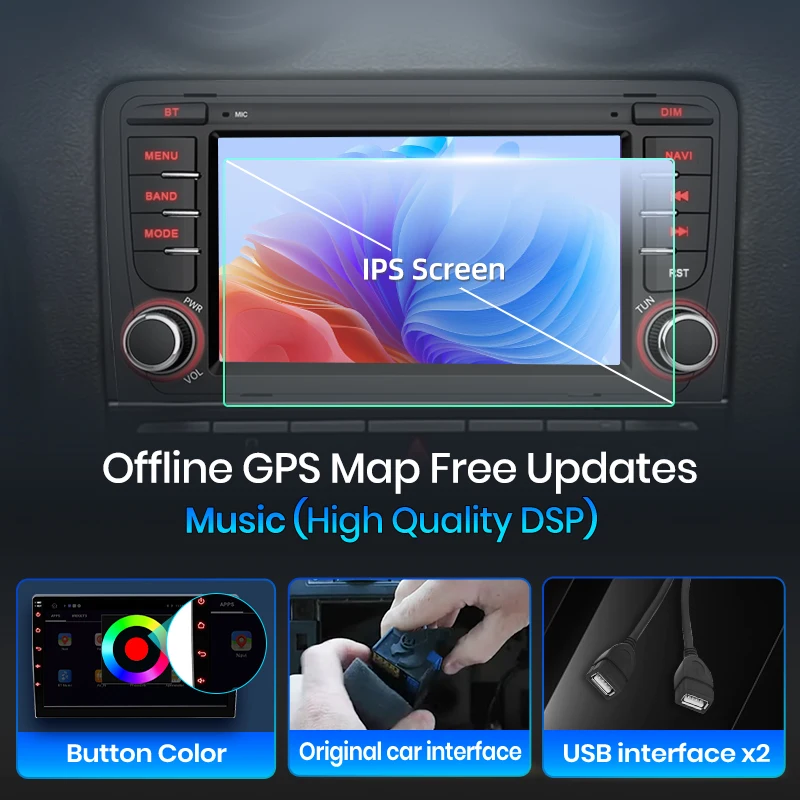 Radio para coche Junsun de 7 pulgadas con sistema Android para Audi A3 8P S3 2003-2012, CarPlay, sistema multimedia estéreo inteligente, 4G, GPS, RDS, DSP, DAB+, reproductor de 8 núcleos. 5