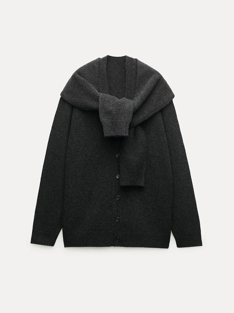 

Gray Cardigan Jacket 2023 Winter New Style New V-neck Loose Lazy Sweater Cardigan Long Sleeve Knotted Knitted Jacket Women's Top