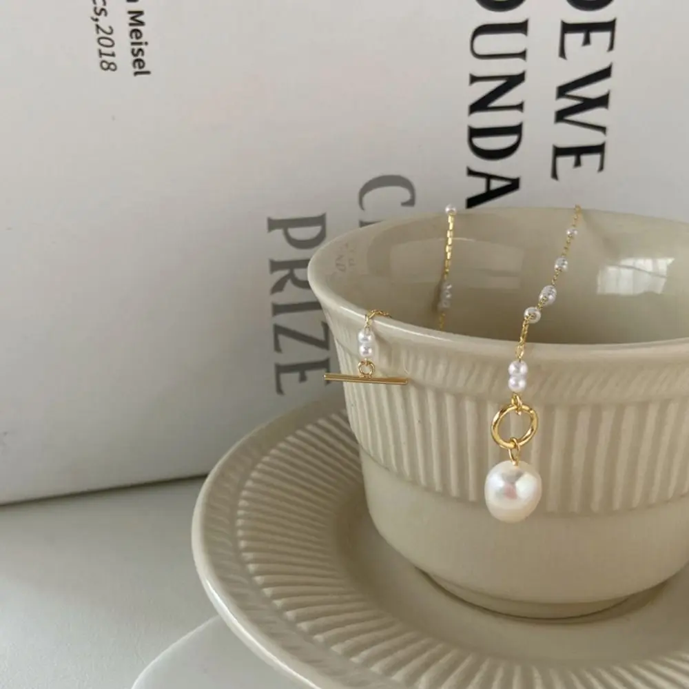 

Geometric Tulip Necklace Ins Style Bead OT Clasp Lock Stainless Steel Pendant Mixed Green Stones Imitation Pearl Chain Party