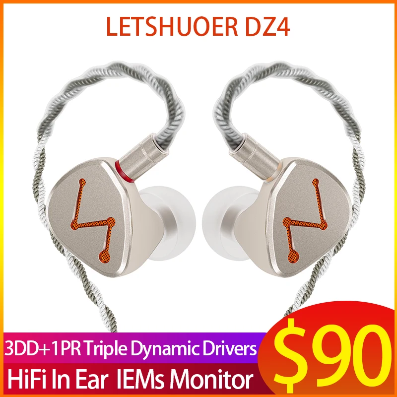 LETSHUOER DZ4 インイヤー HiFi イヤホン 3DD + 1PR IEM