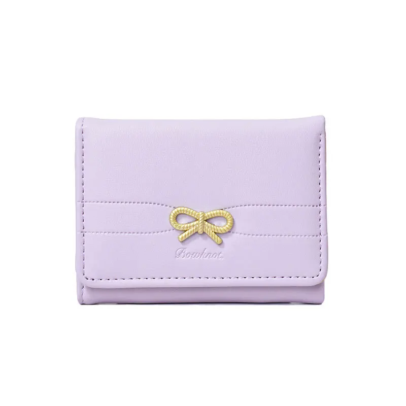 Chic Bow-Accent Wallet: Cute & Compact Three-Fold Purse with Card Holder and Coin Pouch