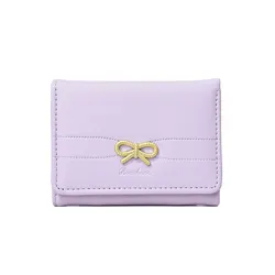 Chic Bow - Accent Wallet: Cute & Compact Three - Fold Purse with Card Holder and Coin Pouch (PURPLE)