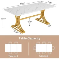 63-Inch Rectangular Dining Table for 4 to 6, Kitchen Tables for Dining Room, Modern Dinner Table with Faux Marble Table Top 2
