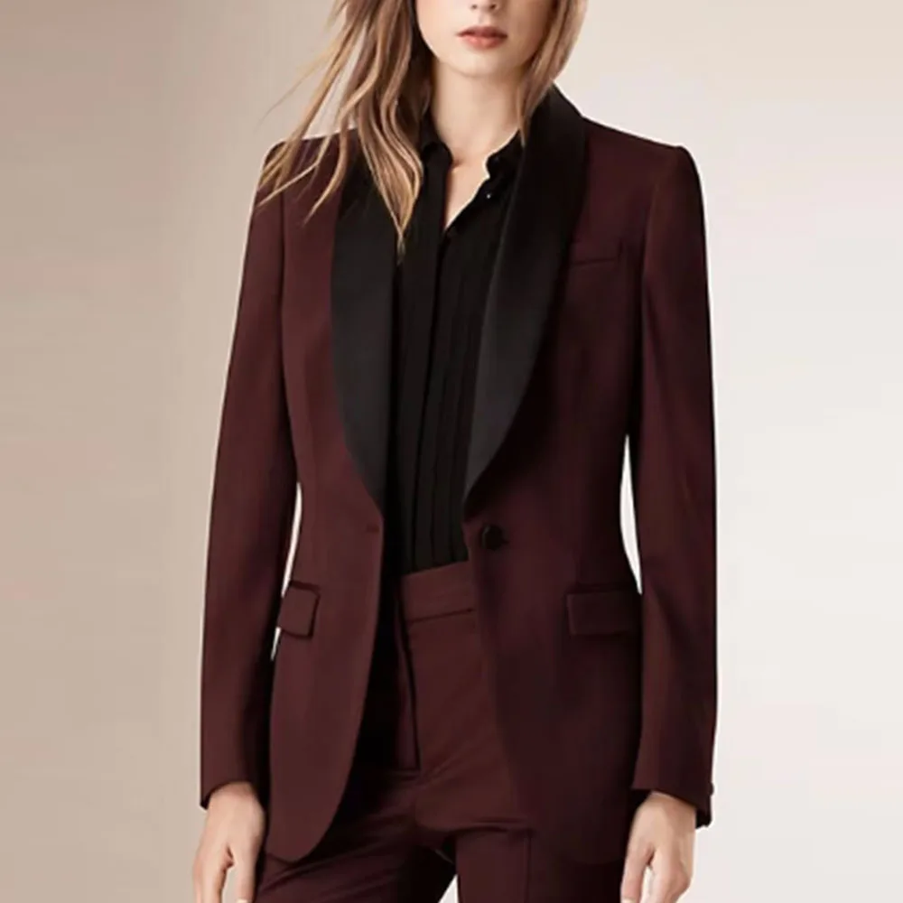 Women's 2 Piece Tuxedo Suit In Wine Color Simple wedding Suit set Single Button Formal suit For Ladies Custom Made