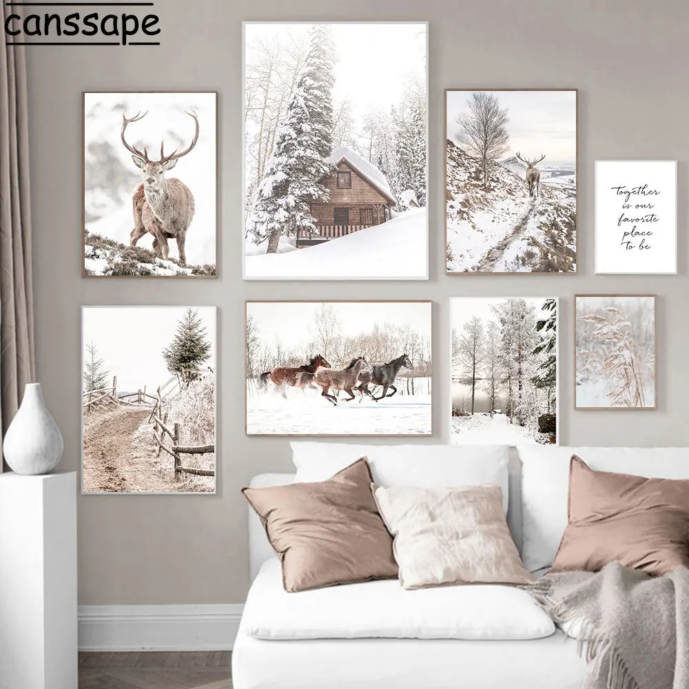 

Лось ЛОШАДЬ Холст постер Дом снег настенные картины тростник дорога печать картины лес настенные картины скандинавские настенные постеры домашний декор