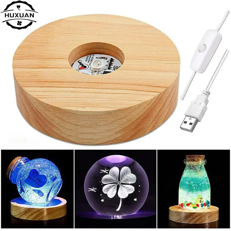 

Wood Round LED Night Light Base Art Display Holder USB Lamp For Crystals Glass Ball Resin Art Decoration Lamp Base Art Ornament