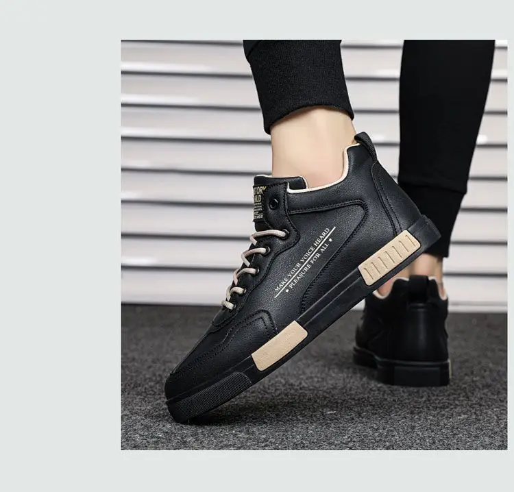 Weiße High-Top-Turnschuhe für Herren, Schnür-Leder-Sportschuhe, große Größe 45, vulkanisierte Herren-Turnschuhe, Tenis-Trainer, männliche Freizeitschuhe – Detail 19