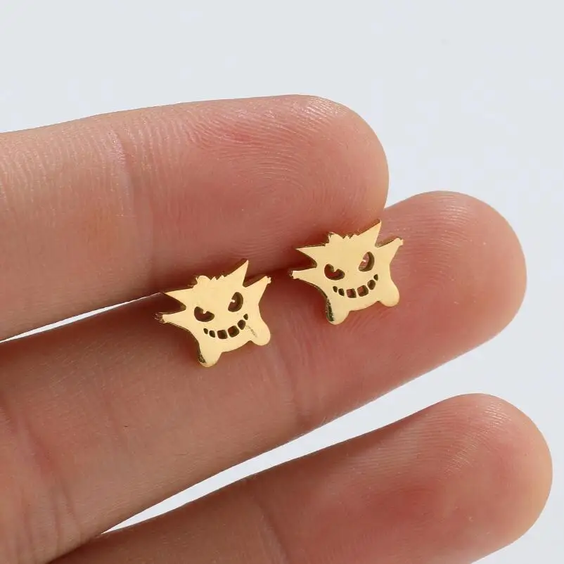 Niedliche Cartoon-Ohrringe aus Edelstahl, schwarze Ohrringe, minimalistische Monster-Geister-Ohrringe, kleines Tier, Halloween-Schmuck, Geschenk – Detail 8