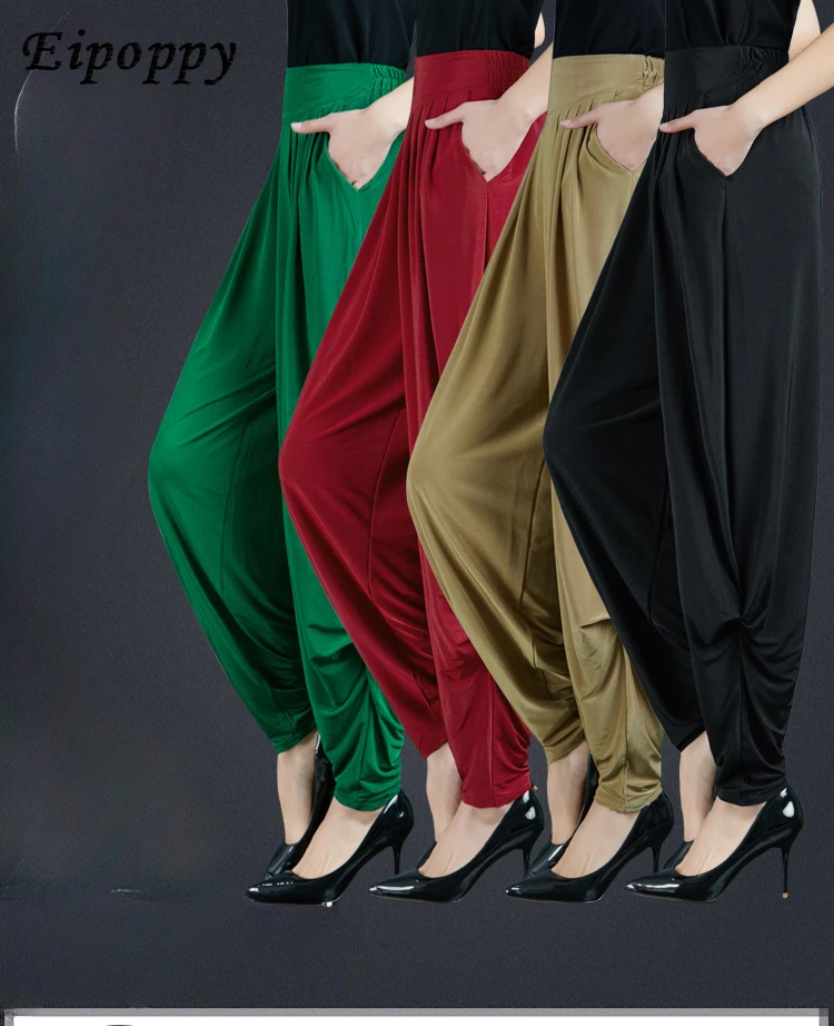 

Elastic Waist Anti-Wrinkle Loose Slimming Solid Color Baggy Pants Harem Pants Bloomers for Women Summer