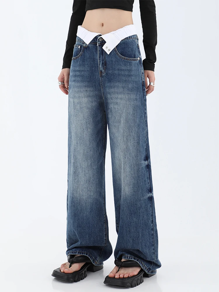 

2023 Women's Vintage Jeans Y2k Baggy Harajuku Straight Blue Denim Trouser Streetwear Korean Fashion High Waist Wide Cowboy Pants