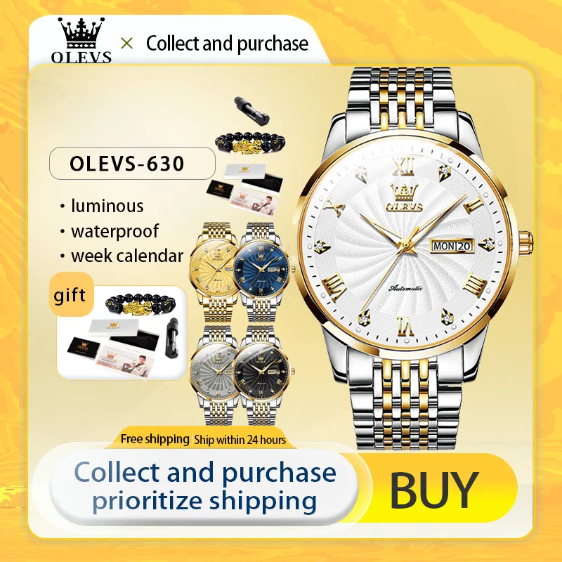 Mechanical Watch OLEVS Men Luxury Automatic Mechanical Business Male Watch Luminous Stainless Steel Waterproof montre homme 6630