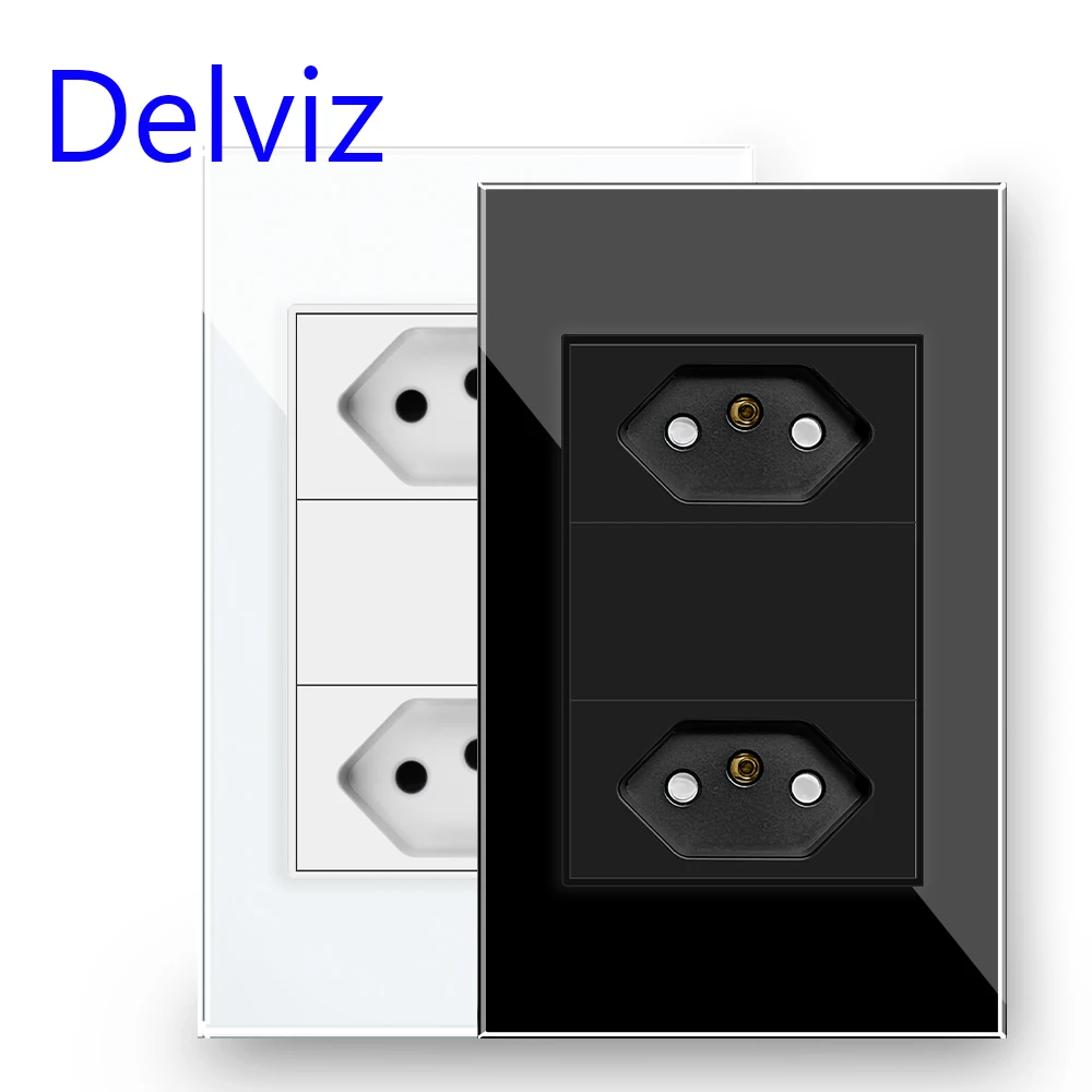 Delviz Brazil Standard Power Outlet,10A/20A 2 Pins hole AC 110V~250V,120mm*72mm Crystal Glass Panel,BR Electric plug Wall Socket