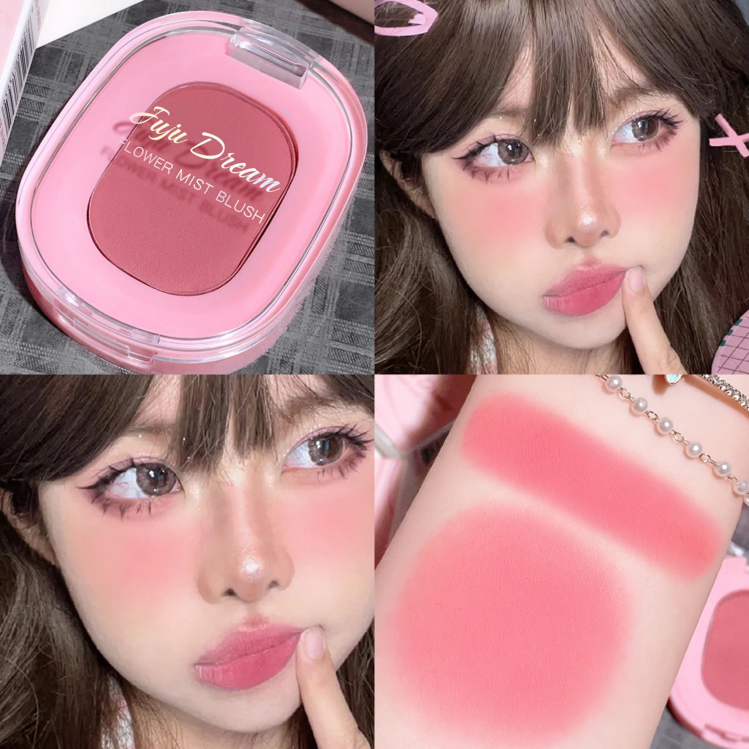 Description Picture 6 of itemMonochrome flower mist blush powder fine matte brightens rouge natural nude powder pink trimming blush