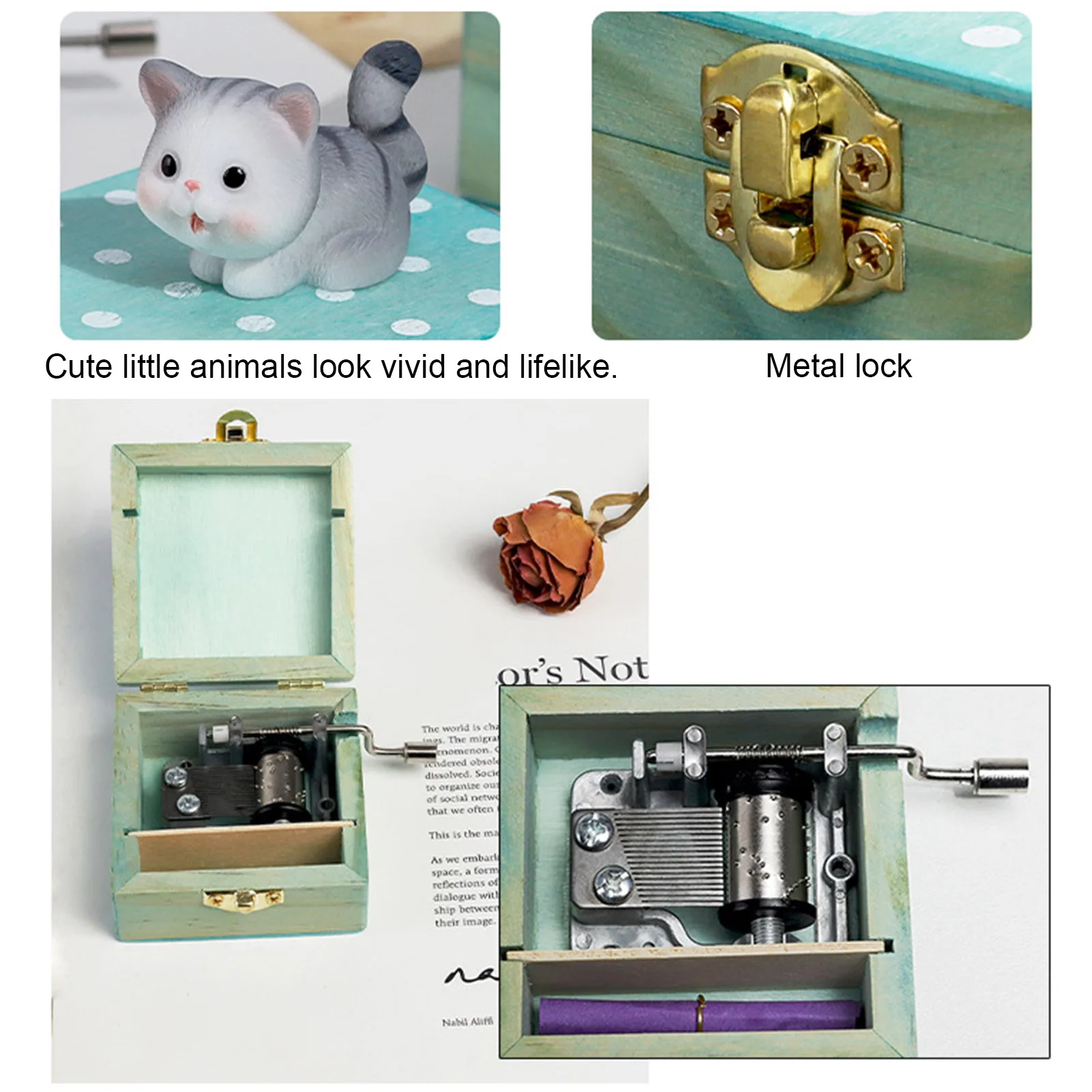 Music Box Hand Cranked Animal Statue Vintage Exquisite Engraved Wood Music Box for Girlfriend